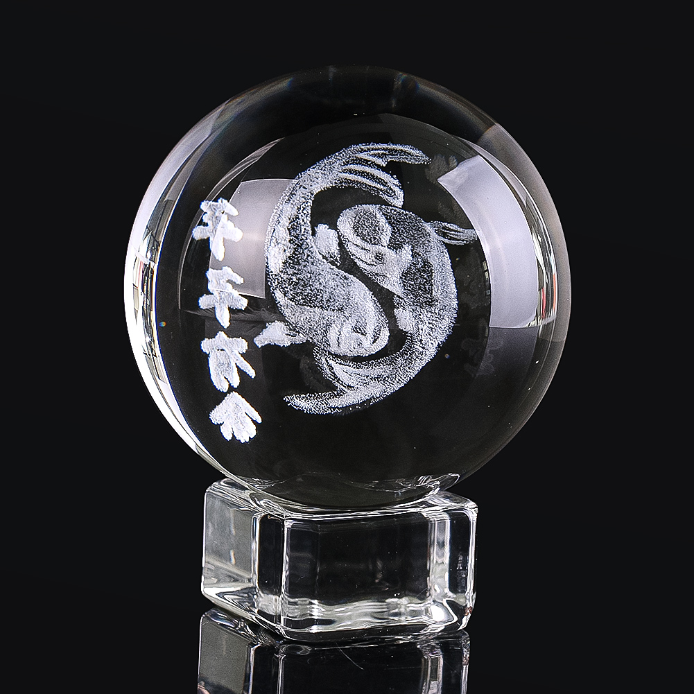 Paper Weight Crystal - 50mm 3D Engraved Crystal Ball Lucky